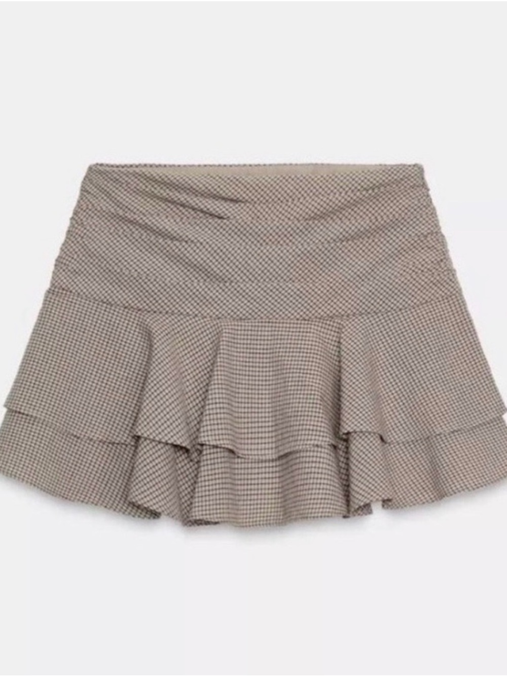 Zara Taupe Check Tiered Ruffle Mini Skirt NWT size M